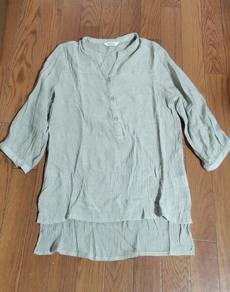 NAVY 七分袖シャツ フリーサイズ 薄グリーン 絞り裾長