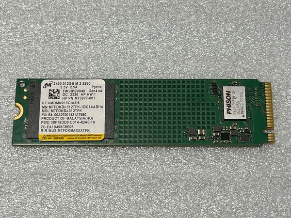 【782時間】Micron SSD 512GB 2450 M.2 2280 NVMe PCle 高速モデル