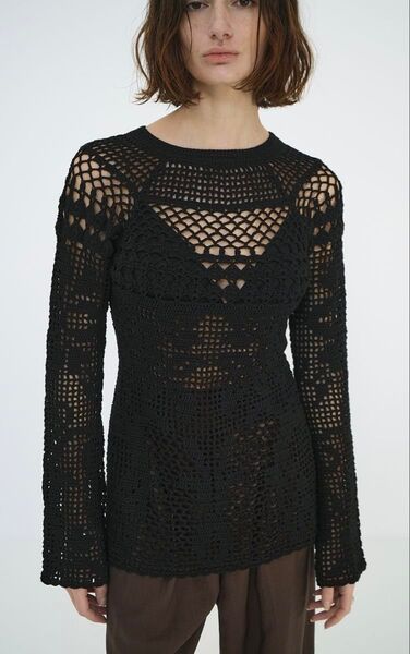 CLANE クラネ BACK OPEN CROCHET KNIT TOPS
