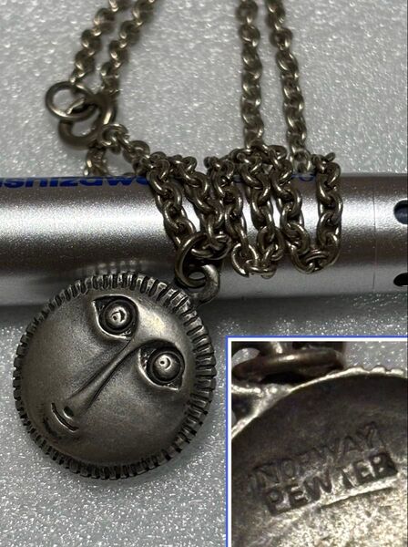 Norway Pewter ヴィンテージノルウェーピューターペンダント顔モチーフ男女兼用 メンズネックレスにもアクセサリー
