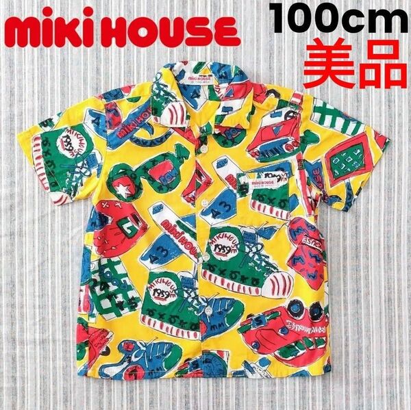 ★美品★ミキハウス*レトロ総柄*半袖シャツ*アロハシャツ*100cm
