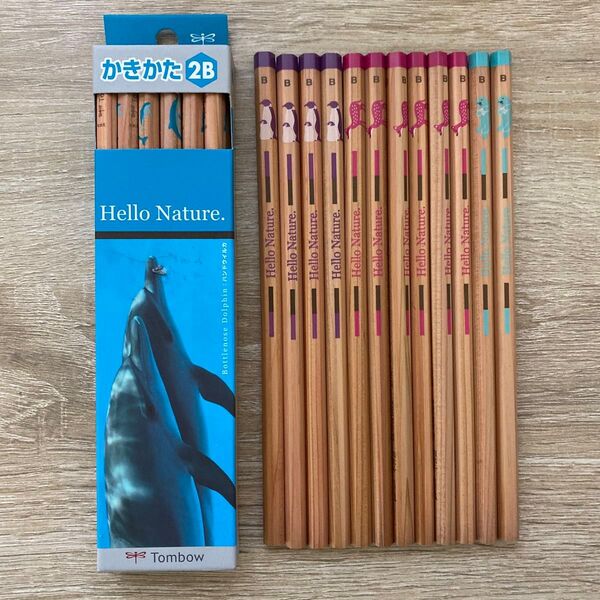 トンボ かきかた鉛筆 セット B 2B 小学生 えんぴつ ハローネイチャー 木物語 イルカ ペンギン シカ