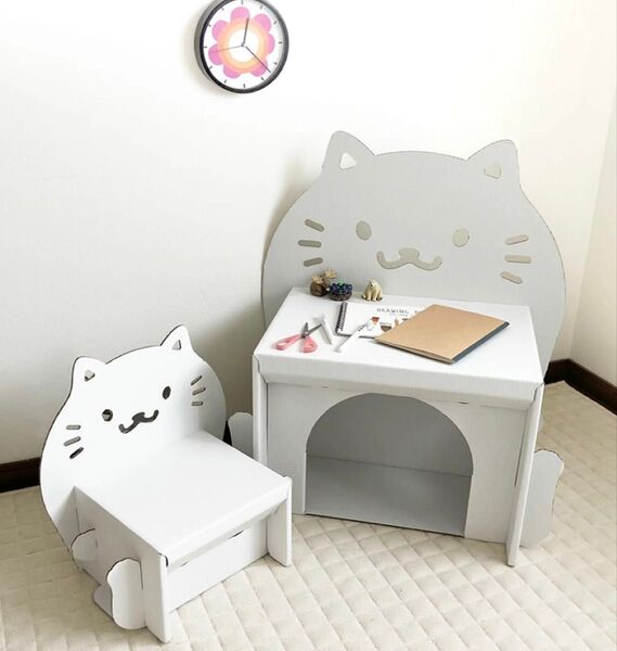 ダンボールNeko デスク&チェア ホワイト 段ボール