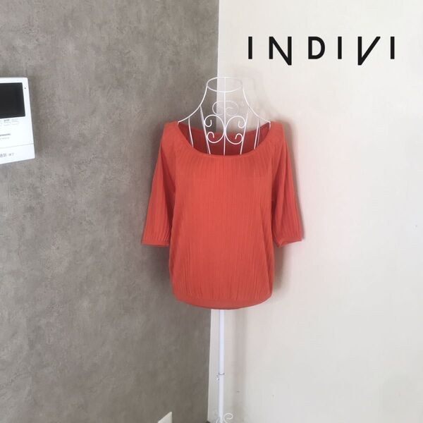 インディヴィ 1度着用 カットソー トップス M オレンジ