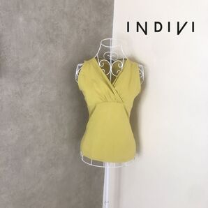 インディヴィ 1度着用 カットソー トップス ノースリーブ Vネック