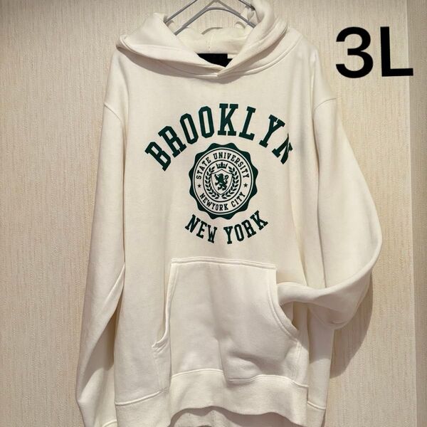 ROUSHATTE ルーシャット メンズ パーカー トレーナー ホワイト 3L 軽量 裏起毛 ゆるダボ グリーンBROOKLYN