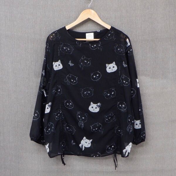 スカラー 141623 ネコ総柄シフォンプルオーバー