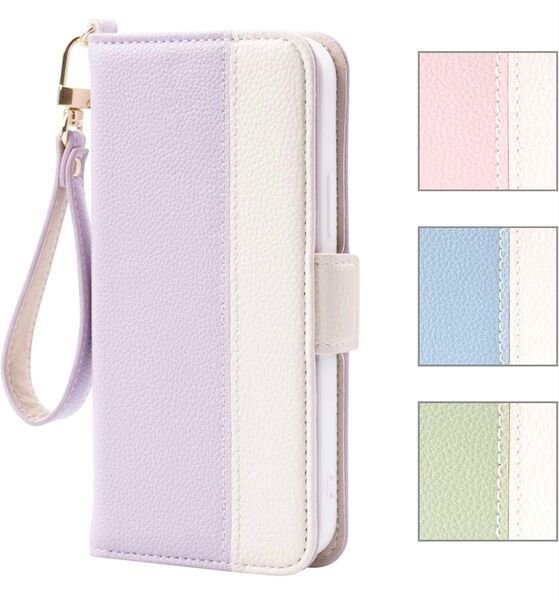 iPhone 15 Pro ケース 手帳型 女性へのプレゼント カバー 手帳 専属ストラップ 6.1インチ対応 S3 パープル