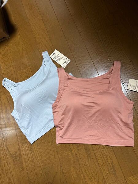 無印良品 なめらかハーフ丈ブラタンクトップ M オレンジ ライトブルー