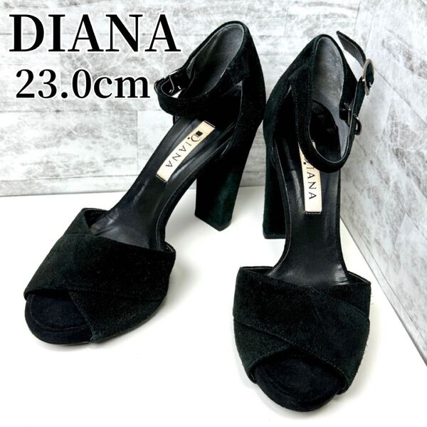 DIANA ダイアナ パンプス ブラック 黒 スエード オープントゥ 23.0cm ヒール スエード 靴 クール ストラップ