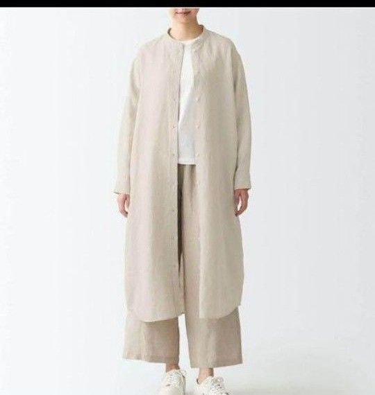 無印良品 フレンチリネン洗いざらしスタンドカラーワンピース M~L