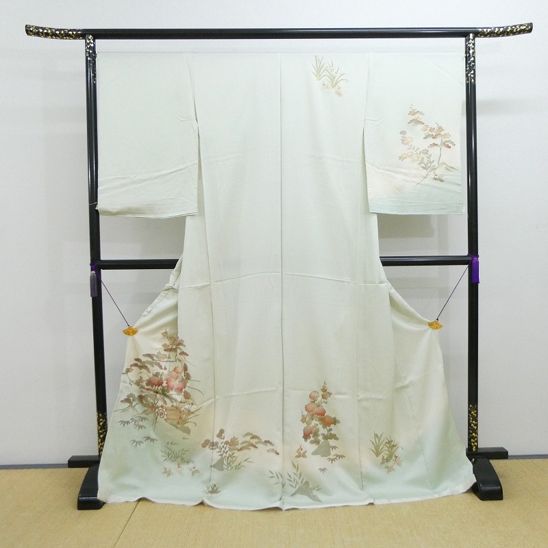 新品】京友禅の第一人者 初代 松井青々 作 手描き京友禅 絽訪問 新品】京友禅の第一人者 初代 松井青々 作 手描き京友禅 絽訪問