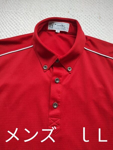 メンズLL◇PGA TOUR◇ボタンダウン半袖ポロシャツ 赤