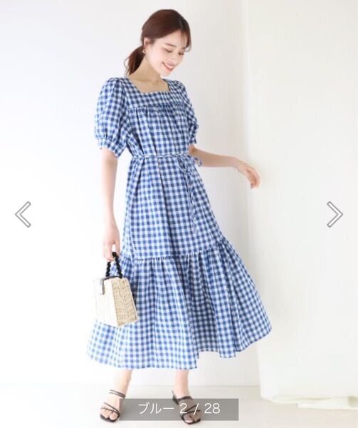 ブルーイースト BLUEEAST ギンガムチェックスクエアネックワンピース