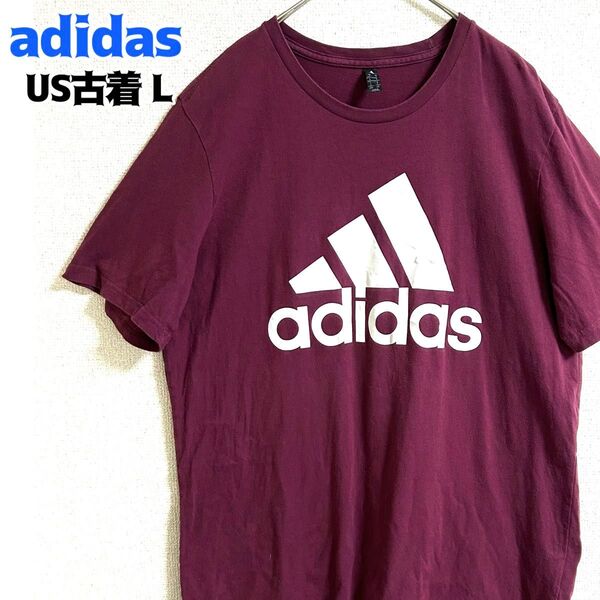 US古着 adidas アディダス 半袖Tシャツ ロゴプリント ボルドー L ヴィンテージ