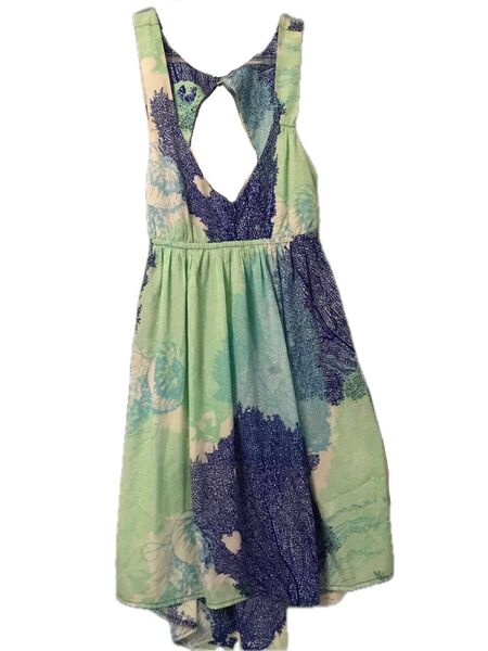 ④ROXY 海のワンピース クラゲ 海月 くらげ 珊瑚礁 サンゴ 総柄 リゾート ビーチ 古着 個性的 おしゃれ