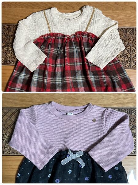 長袖Tシャツ 80センチ 冬服 女の子 チェック柄 conoco 花柄 アプレレクール