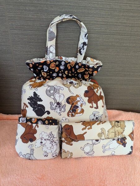 巾着バッグ 長財布 バネ口ポーチ