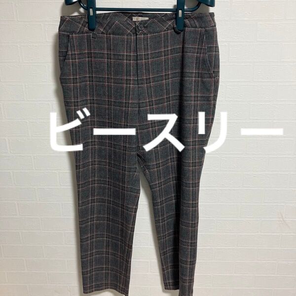 大きめサイズ ビースリー ミックスチェックテーパードパンツ 44 レディース ストレッチ トールサイズ カジュアルパンツ チェック