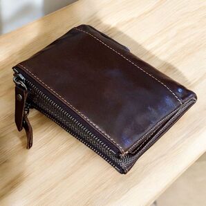 二つ折り財布 こげ茶 大容量 メンズ レディース 小銭入れ 本革 コンパクト
