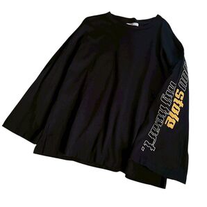 STUDIOUS ブラック長袖Tシャツ ゆったり大きめ オーバーサイズ袖プリント ブラック