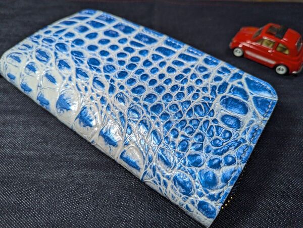 ロングファスナーウォレット ハンドメイド クロコ型押し