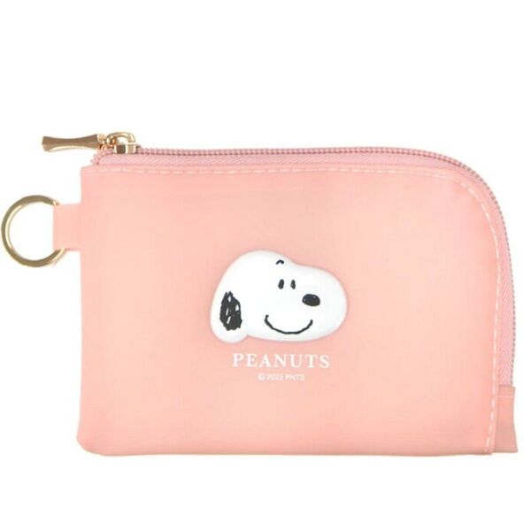 スヌーピー フラットポーチ ピンク L字ファスナー PEANUTS