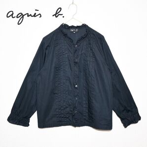 【agnes b./アニエスベー】フリルシャツ ブラック 36/S 長袖