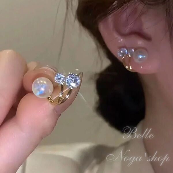 韓国 パールピアス キラキラ アクセサリー 上品 大人可愛い ジュエリー ゴールド 華やか 人魚の涙 マーメイド淡水