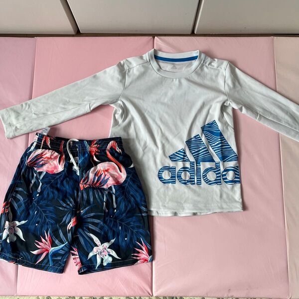 adidas 長袖Tシャツ と 水着(フラミンゴ柄)2点セット130㎝