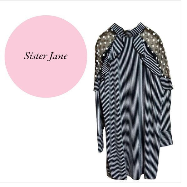 ☆ゴールデウィーク値下げ☆【シスタージェーン】Sister Jane 高級感 ストライプ ワンピース 袖シースルー Sサイズ