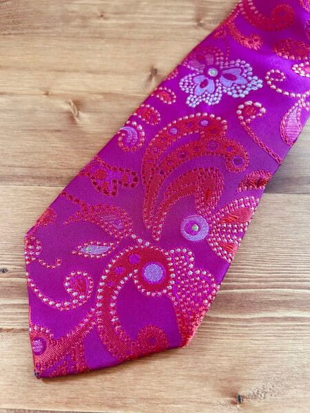 etro エトロ ネクタイ ペイズリー柄 ピンク イタリア製 メンズ 派手 植物 ペイズリー