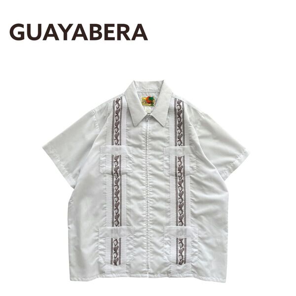GUAYABERA 80s~ 半袖 キューバシャツ 配色ステッチ ジップアップ 半袖シャツ
