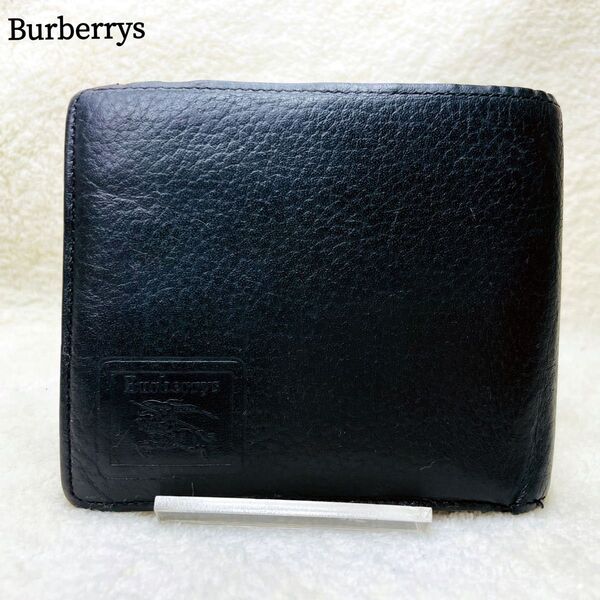 Burberrys バーバリーズ 二つ折り財布 レザー ブラック 黒 シャドーホース ロゴ刻印 ノバチェック