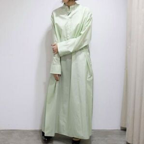 ☆美品☆オーラリー ロングシャツワンピース ストライプ コットン シルク マキシ丈 AURALEE サイドスリット バンドカラー