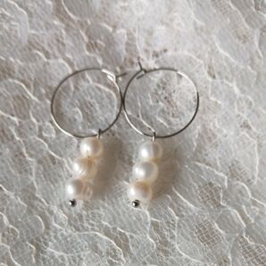 淡水パールピアス フープピアス 6ミリ ハンドメイド