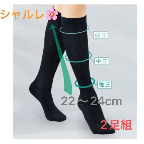シャルレ*HD044*着圧ソックス*22~24cm*ブラック*2足組*