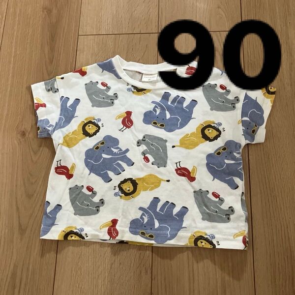 子供 半袖Tシャツ サイズ90 アカチャンホンポ シンプルフリー ゾウ ライオン 鳥 クマ