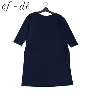 新品 ef-de エフデ ジャージー素材 ストレッチ バックボタン 背ボタン 七分袖 ノーカラー ワンピース 両サイドポケット付き