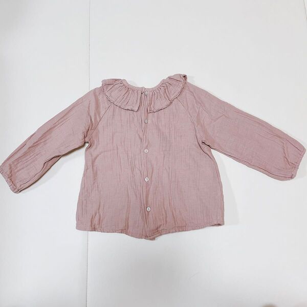 【tocotovintage】コットンブラウス 18m 70 80 ピンク フリル 長袖 海外子供服 トコトビンテージヴィンテージ