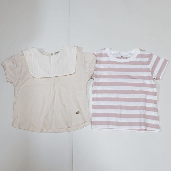 【90サイズまとめ売り】半袖Tシャツセット セーラー襟 ベージュ テータテート トップス バースデイ 無印 ピンク ボーダー