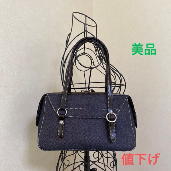 B.FIELD、ハンドバッグ、しっかりしたデニム素材、プラックに近いネイビー、数回使用、【美品】