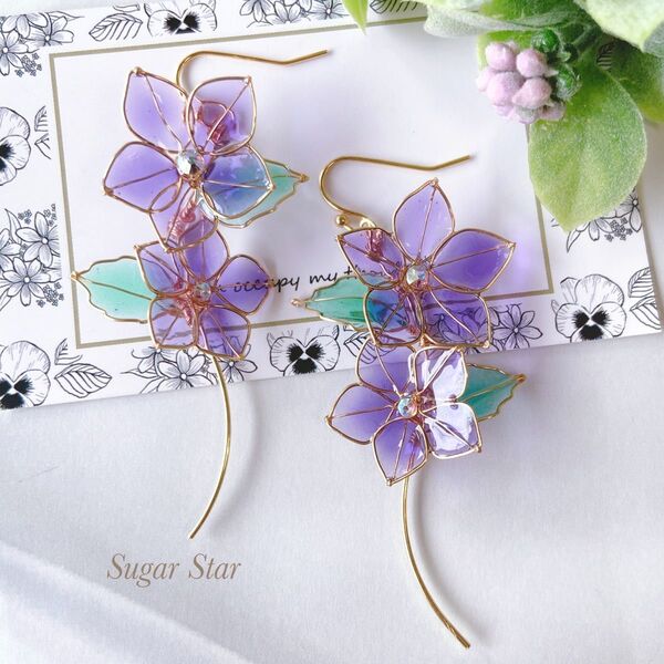 透き通る桔梗のピアス イヤリング ディップアート ハンドメイド