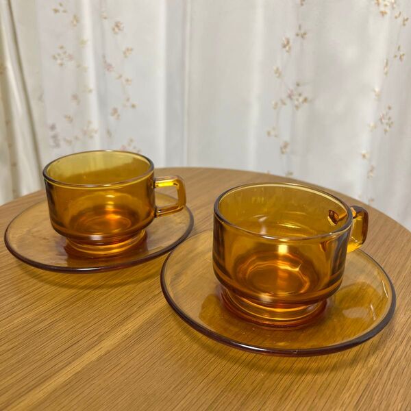 限定価格!!昭和レトロ 琥珀色 カップ ソーサー 紅茶 ティーカップ 未使用品 骨董品