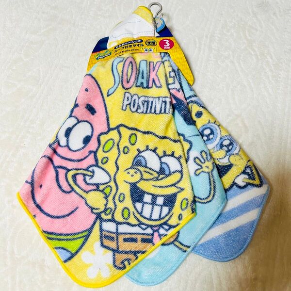 新品 未使用 タグ付き スポンジ・ボブ ループ付きタオル 3枚セット パステルカラー