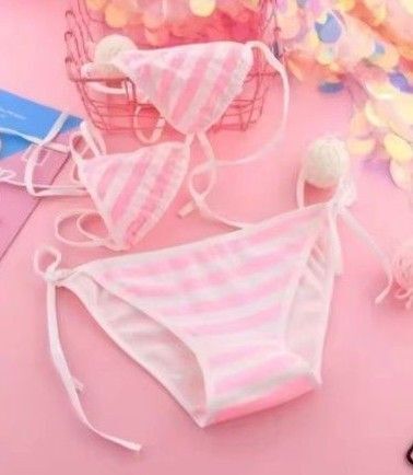 セクシー 下着セット ビキニ ピンク 縞パン ブラセット ロリータ ナイトウエア コスプレ コスチューム フリーサイズ