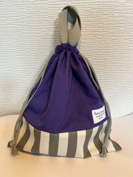 ハンドメイド☆体操服袋☆藤色×グレーストライプハンドメイド☆体操服袋☆