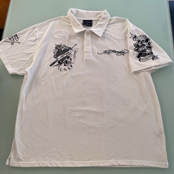 Ed Hardy ポロシャツ 白 メンズ 3Lサイズ ドクロ USA 古着