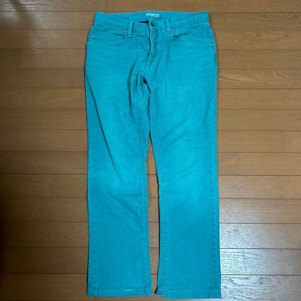 LONDON DENIM メンズ カラーデニム ストレートパンツ Lサイズ 裾上げ済み エメラルドグリーン