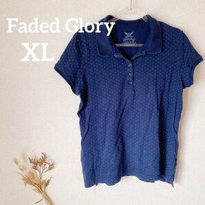 一点物★海外 Faded Glory 【XL】ネイビー ドット柄 ポロシャツ 半袖シャツ 半袖 半袖Tシャツ 古着 ポロシャツ